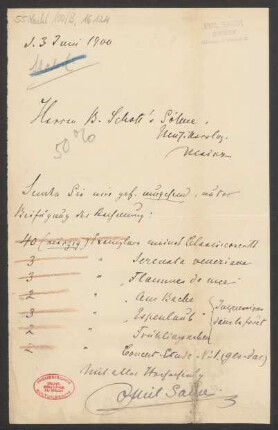 Brief an B. Schott's Söhne : 03.06.1900