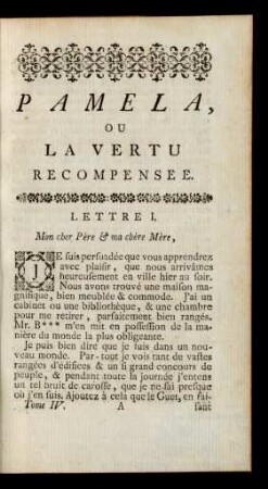 Lettre I. Mon cher Père & ma chère Mère, ...