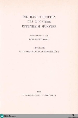 9: Die Handschriften des Klosters Ettenheim-Münster