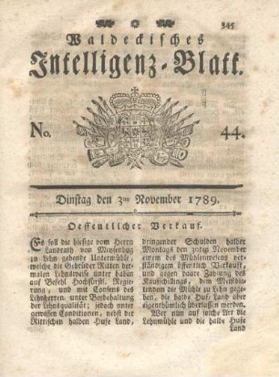 No. 44, Dinstag den 3ten November 1789