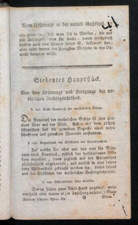 Siebentes Hauptstück. Von dem Ursprunge und Fortgange der natürlichen Rechtsgelehrtheit.
