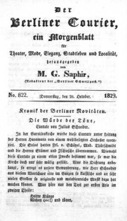 No. 822, Donnerstag, den 29. October 1829