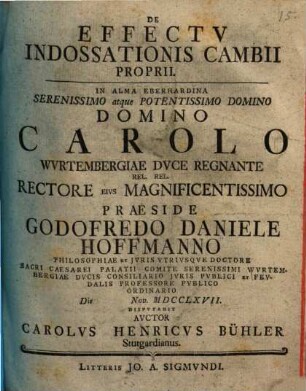 De Effectv Indossationis Cambii Proprii