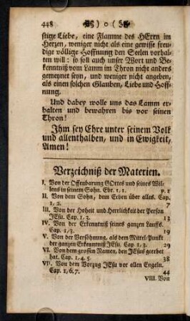 Verzeichniß der Materien.