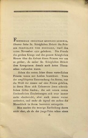 Leben Sr. Königl. Hoheit des Hochseligen Prinzen Heinrich, ältesten Sohns Sr. Königl. Hoheit des Prinzen Ferdinand von Preussen