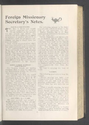 Foreign missionary secretary's notes