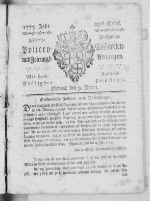 23tes Stück, Ausgabe vom 9. Junii 1773