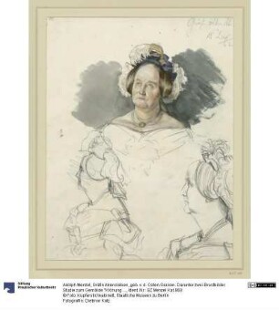 Gräfin Alvensleben, geb. v. d. Osten-Sacken. Darunter zwei Brustbilder. Studie zum Gemälde "Krönung Wilhelms I. in Königsberg"