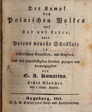 Der Kampf des Polnischen Volkes auf Tod und Leben : in historischen Gemälden, 1