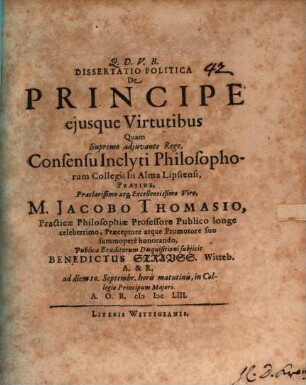 Disp. polit. de principe eiusque virtutibus