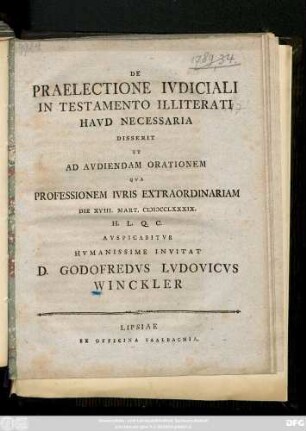De Praelectione Ivdiciali In Testamento Illiterati Havd Necessaria