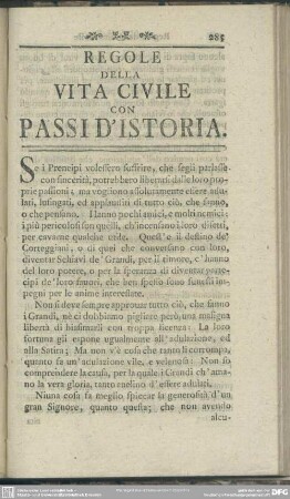 Regole Della Vita Civile Con Passi D'Istoria