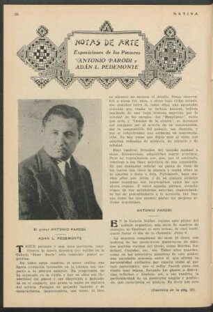 Notas de arte - Exposiciones de los pintores Antonio Parodi y Adán L. Pedemonte