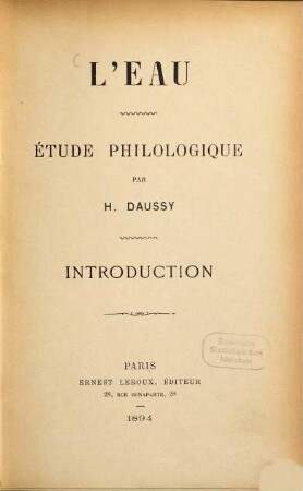L'eau Étude philologique, 1