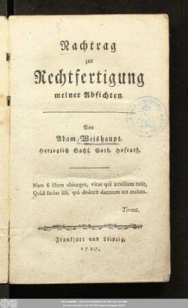 Nachtrag zur Rechtfertigung meiner Absichten