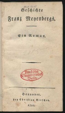 Geschichte Franz Meyenbergs : Ein Roman