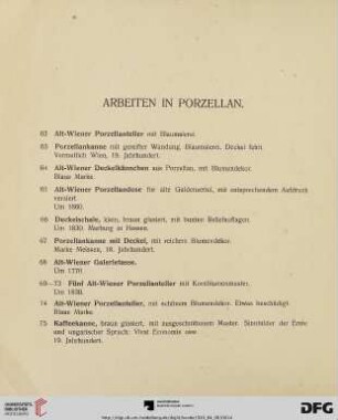 Arbeiten in Porzellan (Nr. 62 - 112)