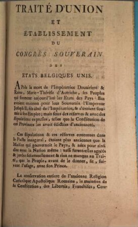 Traité D'Union Et Établissement Du Congrés Souverain Des États Belgiques Unis