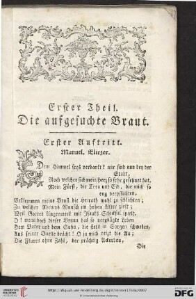 Erster Theil: Die ausgesuchte Braut