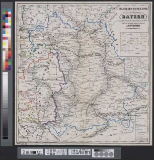 Neueste Eisenbahn-Reisekarte durch das Königreich Bayern : diesseits des Rheins ; ausgedehnt bis Innsbruck, Frankfurt, Karlsruhe, Salzburg ; mit allen Stationen