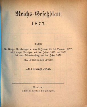 Reichsgesetzblatt. 1877