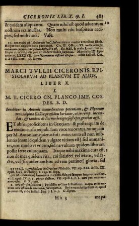 Marci Tullii Ciceronis Epistolarum Ad Plancum Et Alios, Liber X.