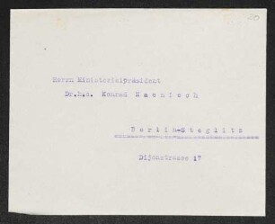 Brief von Gerhart Hauptmann an Konrad Haenisch