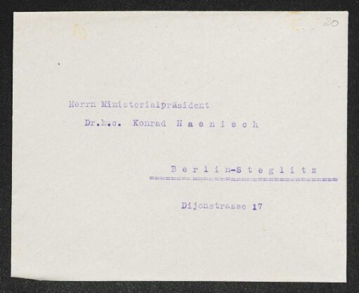 Brief von Gerhart Hauptmann an Konrad Haenisch