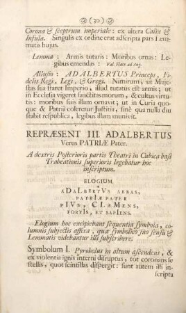 Repræsent. III. Adalbertus Verus Patriæ Pater.