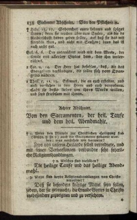 Achter Abschnitt. Von den Sacramenten, der heil. Taufe und dem heil. Abendmahl.
