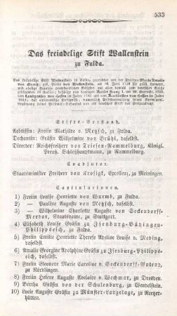 Das freiadellige Stift Wallenstein zu Fulda.