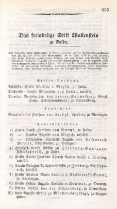 Das freiadellige Stift Wallenstein zu Fulda.