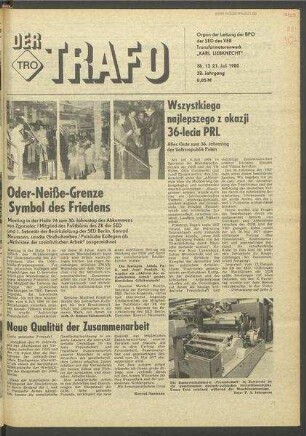 TRO-Betriebszeitung 'Der Trafo'; Nr. 13/1980 (21. Juli 1980)