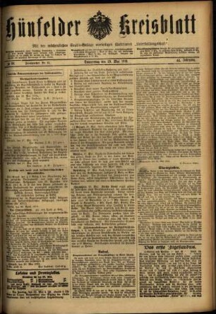 Ausgabe vom Donnerstag, den 29. Mai 1919.