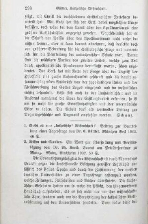 298-301 [Rezension] Güttler, Carl, Giebt es eine "katholische" Wissenschaft ?