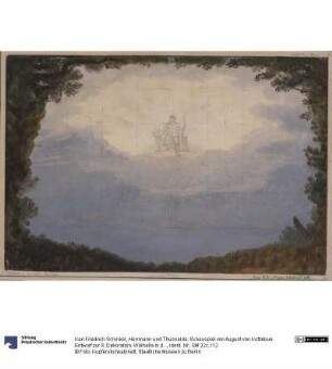 Herrmann und Thusnelda. Schauspiel von August von Kotzebue. Entwurf zur 8. Dekoration. Walhalla in den Wolken