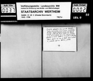 Fr. Gottfried (Godefritus) Fasenacht, Konverse zu Bronnbach (Brunbach), gelobt den Regeln und Satzung des hl. Benediktus Treue und Gehorsam.