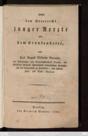 Ueber den Unterricht junger Aerzte vor dem Krankenbette