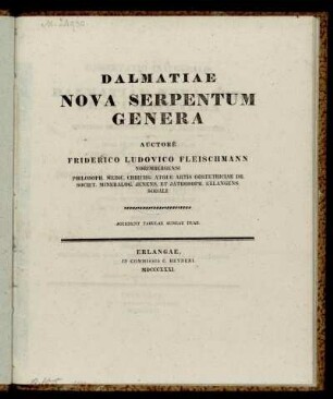 Dalmatiae Nova Serpentum Genera : Accedunt Tabulae Aeneae Duae