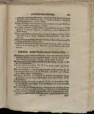 Schriften, welche künftig heraus kommen sollen.