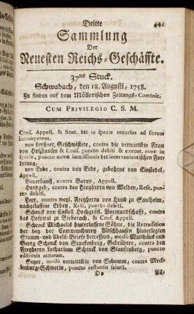 37tes Stuck. Schwabach, den 18. Augusti, 1758.