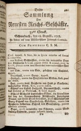 37tes Stuck. Schwabach, den 18. Augusti, 1758.