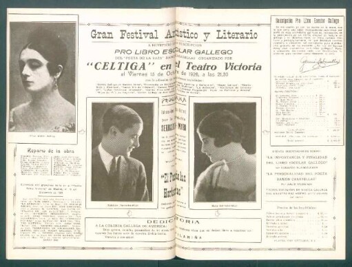 Gran Festival Artístico y Literario : A beneficio de la suscripción Pro Libro Escolar Gallego del "poeta de la raza" Ramón Cabanillas organizado por "Céltiga"en el Teatro Victoria