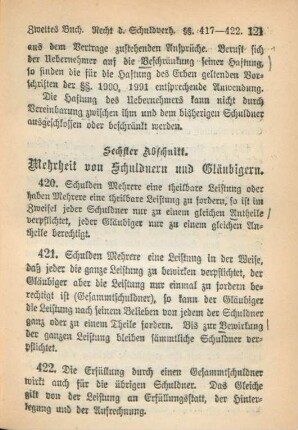Sechster Abschnitt. Mehrheit von Schuldnern und Gläubigern
