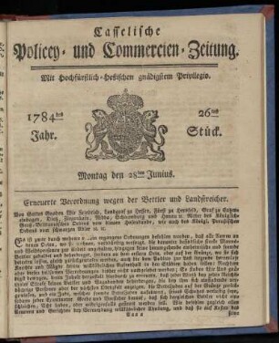26tes Stueck, Montag den 28ten Junius. 1784