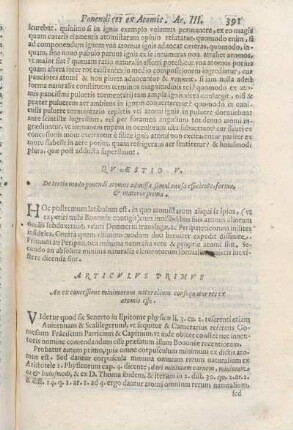Qvæstio V. De tertio modo ponendi atomos admissa simul causa efficiente, forma, & materia prima.