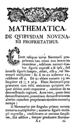 Mathematica. De Quibusdam Novenarii Proprietatibus.