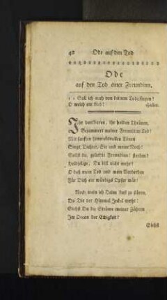 Ode auf den Tod einer Freundinn.