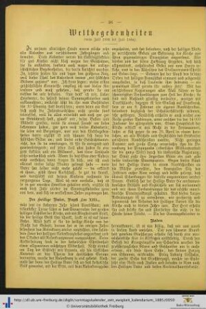 Weltbegebenheiten (vom Juli 1883 bis Juli 1884).