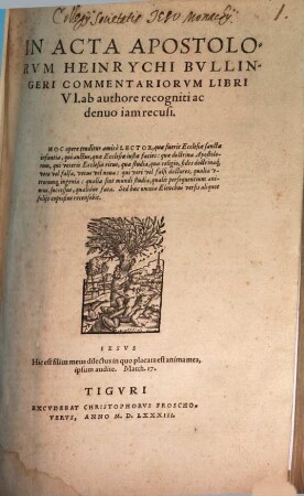 In acta apostolorum Heinrychi Bullingeri commentariorum libri VI.